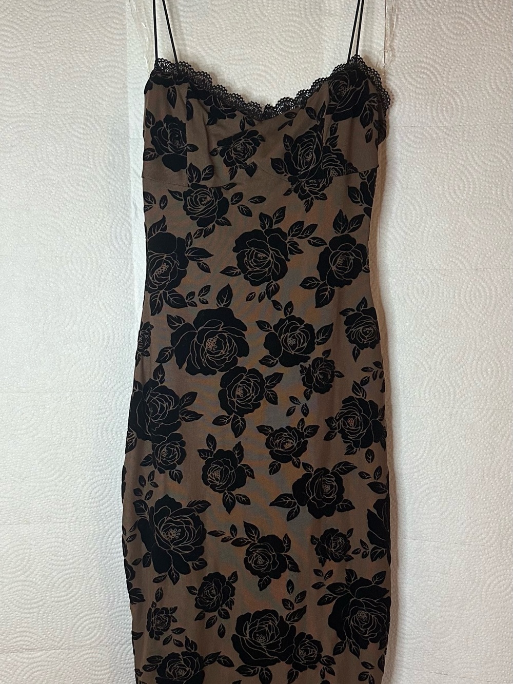 Windsor Black Floral Lace-Trim Midi Slip Dress